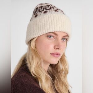 NWT- Madewell Cream and Brown Fair Isle Knit Beanie